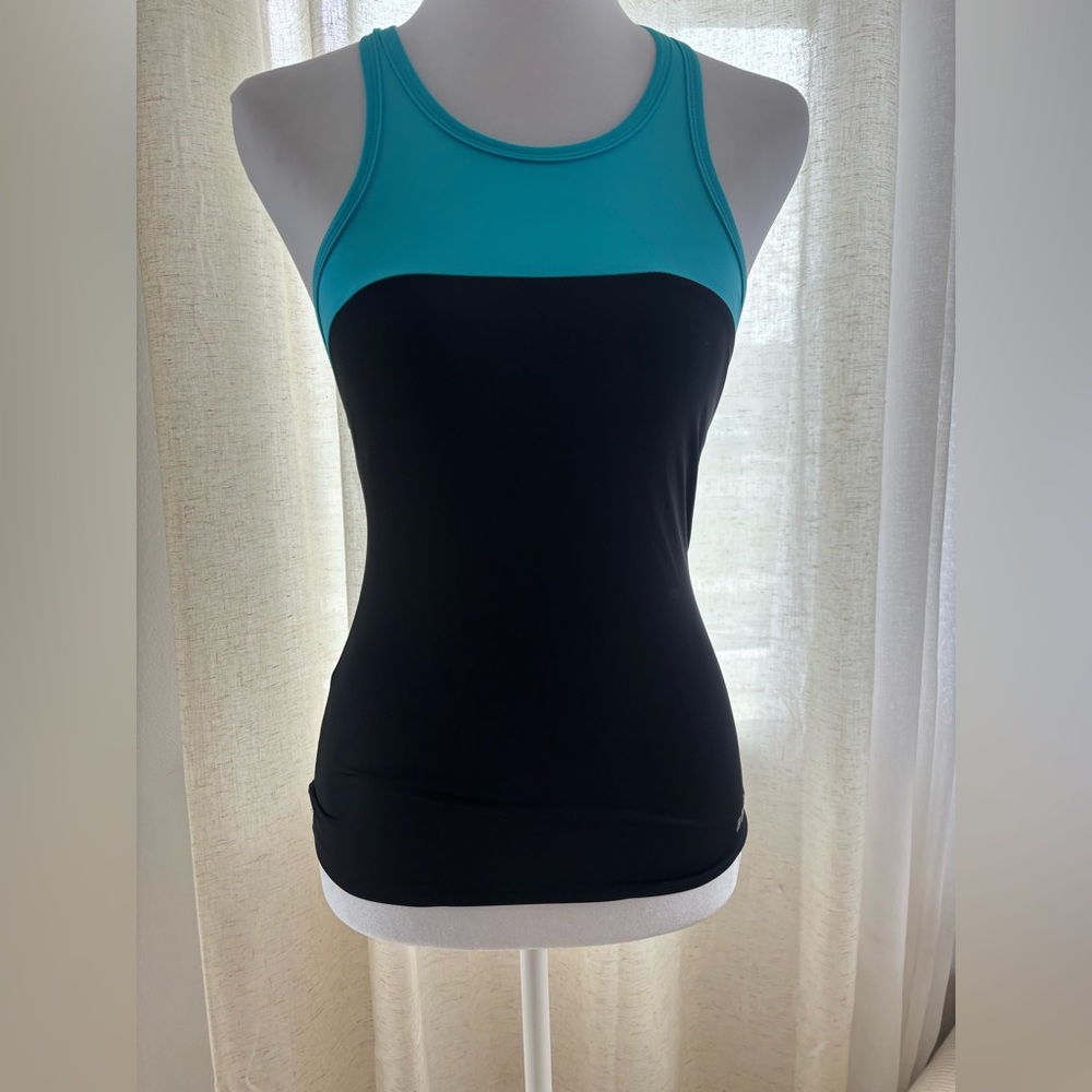 Bebe y2k Teal and Black Colorblock Racerback Tank